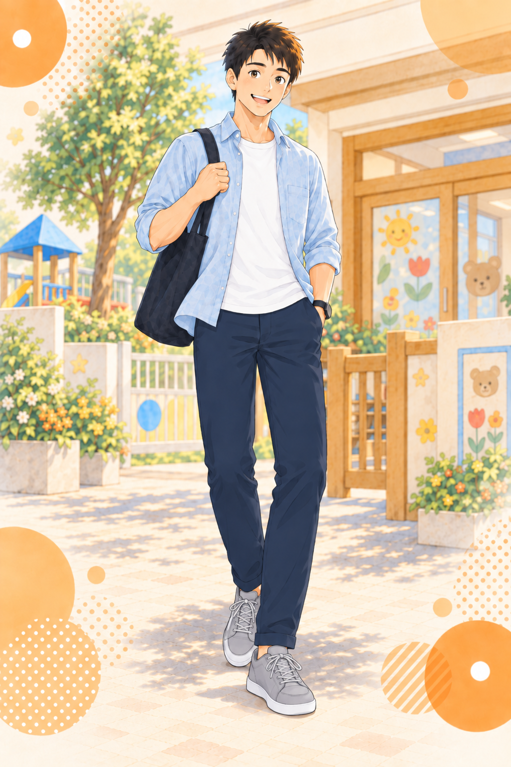 夏コーデ③羽織りTシャツのパパ